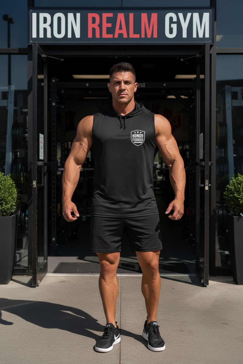 Hooded Tee Outside Gym