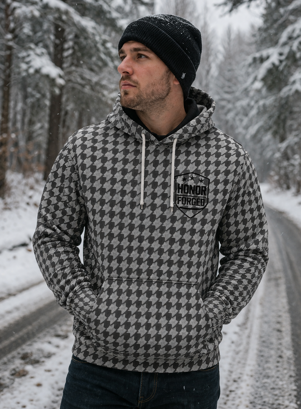 Heavy Weight Houndstooth Hoodie